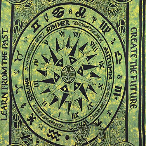 Sophia Art Keltischer Kreislauf des Lebens, Wandteppich zum Aufhängen, Mandala, Hippie 213,4 x 142,2 cm grün