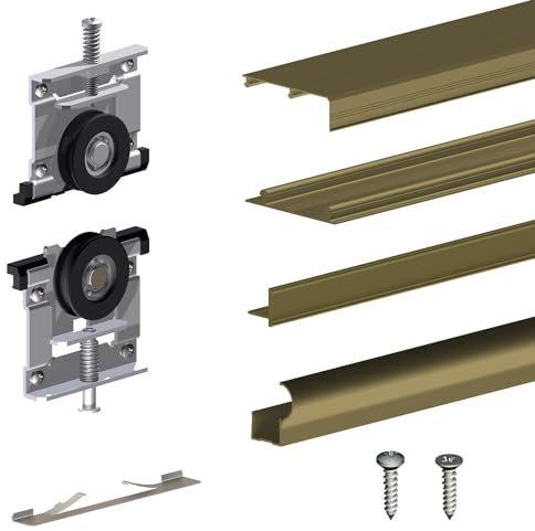 Kit SLID'UP 210 aluminium anodisé bronze pour 3 portes de placard coulissantes 16 mm - rail 2,7 m - 70 kg