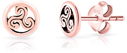 DTPsilver® KLEINE Ohrringe 925 Sterling Silber Rosen-Gold überzogen - Runder Keltische Triskele Ohrstecker - Durchmesser 6 mm