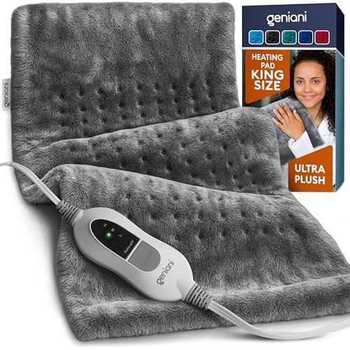 GENIANI Electric Heating Pad for Back Pain & Cramps Relief, Electric Throw, Self Care Gifts for Women, Heating Pad for Neck & Shoulder, Machine Washable Microplush, Auto Shut Off (12×24, Tabby Gray)