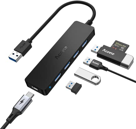 Aceele Hub USB 3.0 A con 4 Puertos USB-A y Tipo-C para Hub de Carga, 5Gbps Extension Adaptador de Datos Multipuerto para PC Macbook Pro/Air, iMac, iPad, Surface Pro, Xbox, PS5, HDD Móvil y Más (19cm)