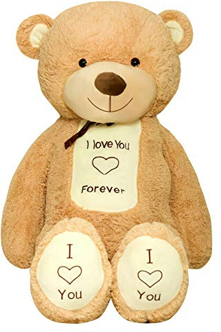 TEDBI Teddybär 160cm | Farbe Hellbraun | Groß Teddy Bear Plüschbär Stofftier Kuscheltier Plüschtier XXL Herz Teddi Bär mit Stickerei I Love You Forever Ich Liebe Dich für Immer