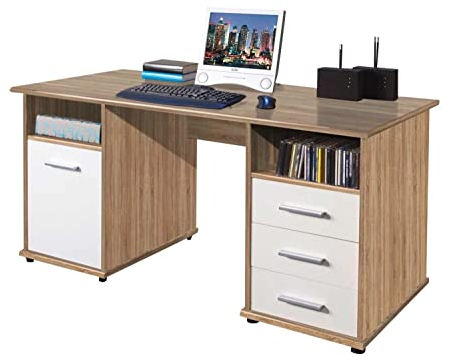 Schreibtisch Computertisch Arbeitstisch | Dekor | Eiche Sonoma | Weiß | 145x70 cm