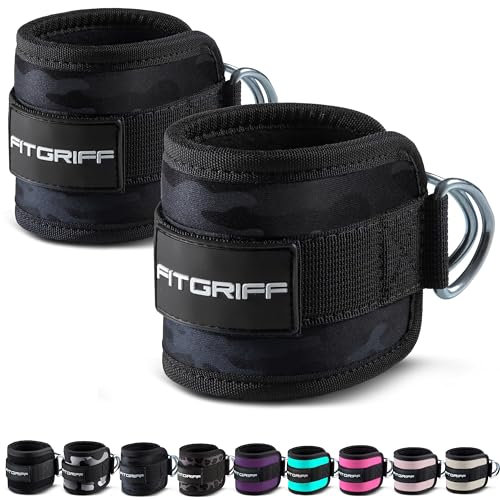 Fitgriff® Fußschlaufen V1 (gepolstert) - für Fitness Training am Kabelzug - (2 Stück) Ankle Straps für Frauen und Männer (Camo-Black)