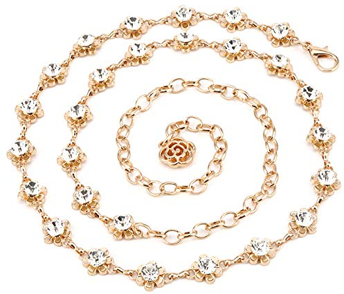 MEGAUK Damen Bling-Bling Strass Brautgürtel Kettengürtel Taillengürtel Hüftgurt Strassbrautgürtel Metall Kette Gürtel - Ideal für Kleid Hochzeit Party Brautjungfernkleider (Gold)