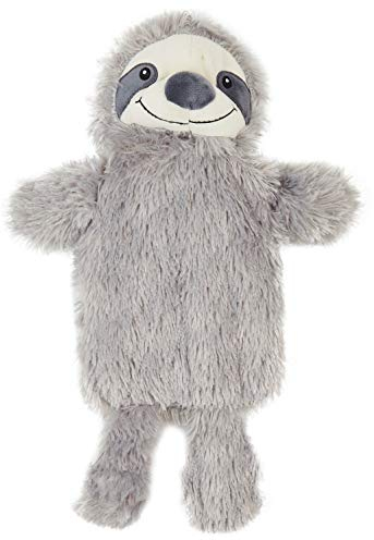 Hot Water Bottle with Sloth or Monkey Fleece Cover 1 Litre Capacity Natural Rubber Hot Water Bottle Plush Cute Animal Cover Cosy Gifts (Grey Sloth)