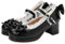 LUXMAX Womens Bow Cute Cosplay Platform Mary Janes Mid Block Heel Court Shoe Size 7.5UK,Black