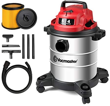 Vacmaster Red Edition VOC508S 1101 Stainless Steel Wet Dry Shop Vacuum 5 Gallon 4 Peak HP 1-1/4 inch Hose Powerful Suction with Blower Function