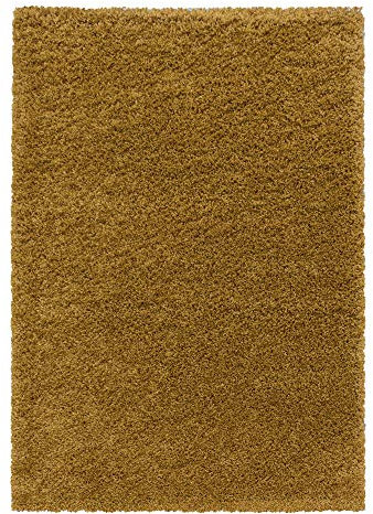 Teppium Moderner Hochflor Teppich Wohnzimmer 140 x 200 cm Goldfarbe - Shaggy Flauschiger Teppich, Extra Weich, Pflegeleicht und Einfarbig - für Schlafzimmer, Küche und Esszimmer