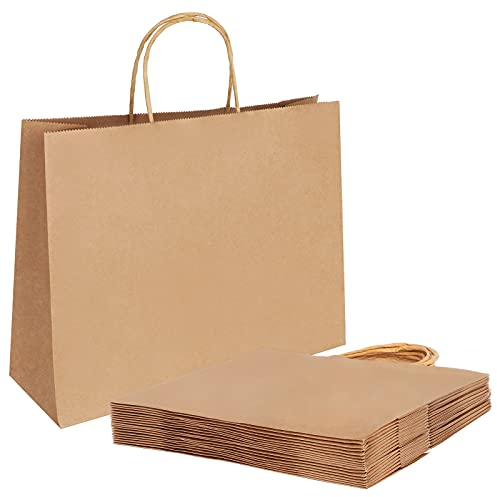 20 Stück Papiertüten Mit Henkel,Geschenktüte,Papiertüten Groß,Papiertüten Braun,Brottüten,Kraftpapier Tüten zum Einkaufen von Lebensmitteln Mitnehmen(30 * 23 * 12cm)