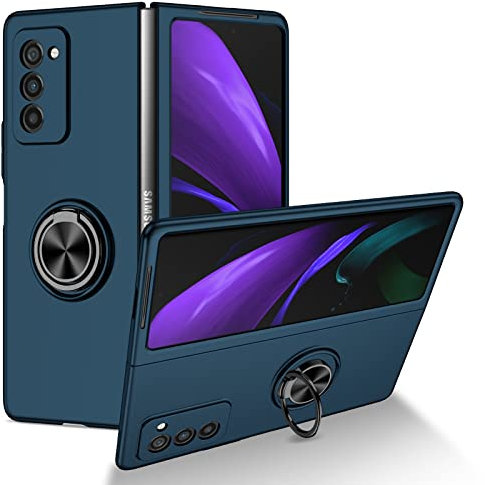 COQUE Custodia per Galaxy Z Fold 2 Cover, Pellicola Shell All-inclusive Custodia per telefono con supporto video ad anello, Cover pieghevole per Samsung Galaxy Z Fold 2-Blu Reale