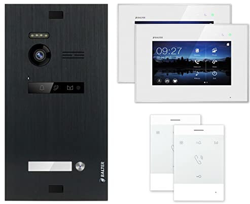 Nonic Balter EVO Black Video-Türsprechanlage 2 Familienhaus (1x Türstation mit Kamera, 2X 7 Zoll LCD-Monitor, 2X Talk, 2-Draht Bus, 150° Weitwinkel-Kamera, Türöffner- und Interkom-Funktion)