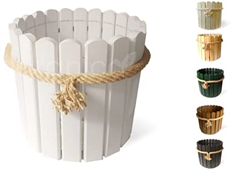 Floranica maceteros Decorativos Interior macetas de Pino Decorativas Cuerda de Yute cubremacetas Exterior Grandes 33 x 30cm Blanco