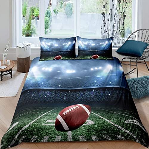 Loussiesd Rugby Bedruckte Bettwäsche Set 135x200cm 3D American Football Muster Bettbezug Set Sportthema Betten Set für Jungen Kinder Teens Athlet Wettkampf Dekor Mit 1 Kissenbezug 80x80cm