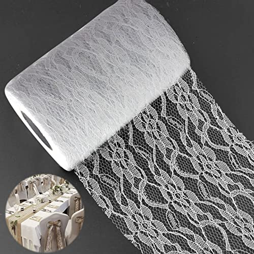 Tischläufer Spitze 15cm×22m, Vintage Weinlese Spitze Rollen, Spitze Tischdecke, Eleganter Lace Tischtuch für Hochzeit Taufe Zeremonie Festival Ereignis Tabellen Dekoration (Weiß)