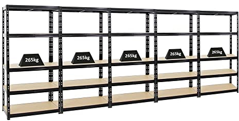 PROREGAL Mega Deal 5X Schwerlastregal Tiger Schwarz 180x90x45cm mit Fachlast 265kg Garagenregal Kellerregal Werkstattregal Lagerregal Steckregal…