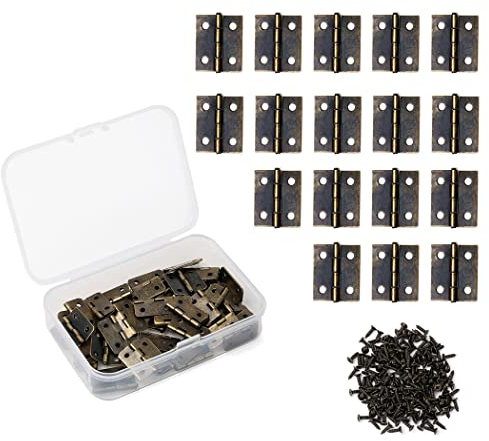 Borsgye 50PCS Retro Bronze Antique Mini Folding Hinges, Solid Brass, Iron, Surface Mount, Ideal for Small Woodworking Projects