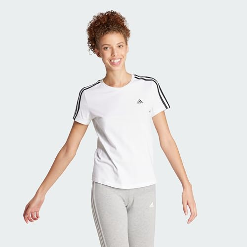 adidas Damen Essentials Slim 3-Stripes Tee (Plus Size), White/Black, 4XL Plus