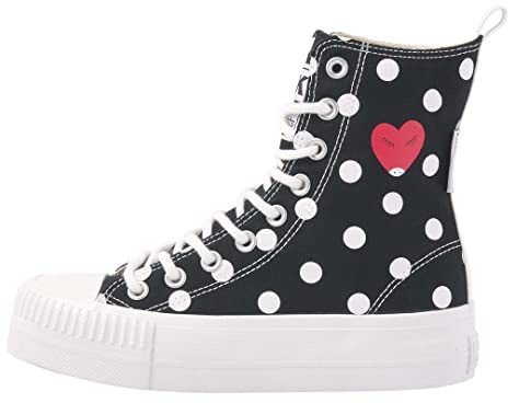 British Knights Damen Kaya HIGH Sneaker, Schwarzer Polka Dot Herz, 37 EU