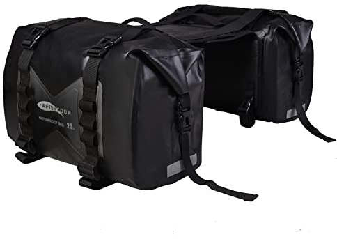 AFISHTOUR wasserdichte Motorrad-Satteltasche – 50L Reisegepäcktasche für Motorradreisen – Motorrad-Seitentasche – Abnehmbare Tasche (Schwarz, 2er-Pack)