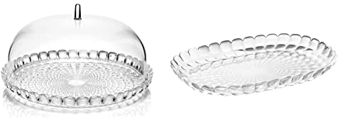 Guzzini Set Tortiera Piccola Tiffany, Trasparente, Ø30 x h16 cm & Vassoio a Servire Piccolo Tiffany, Trasparente, 32 x 22.5 x h3 cm
