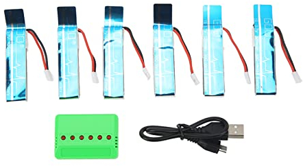 Alomejor Batterie au Lithium 3.7V 520mAh 30C avec Chargeur pour Pièces de Rechange D'hélicoptère Télécommandé Wltoys XK K110S