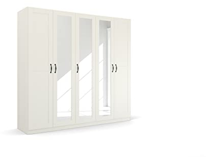 Rauch Möbel Cottage by Quadra Spin Schrank Drehtürenschrank, Landhausstil, Weiß, 5-trg. mit Spiegel, inkl. 3 Kleiderstangen, 5 Einlegeböden, BxHxT 226x210x54 cm