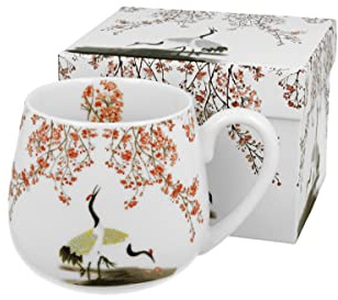 DUO ART GALLERY Fassbecher 430 ml SAKURA & CRANES New Bone China Porzellan