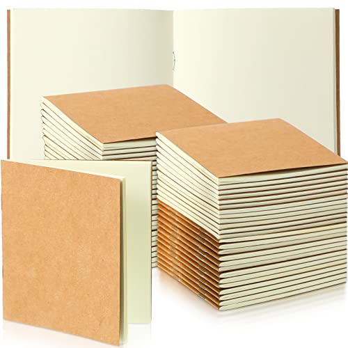 Faccito 50 Pack Mini Kraftpapier Notizbücher Taschen Tagebücher Journal Notizblöcke Kleine Blanko Notizhefte Memo Skizzenbücher für Kinder Schule Büro, 10,4 x 10,6 cm (Braun, Leere Seite)