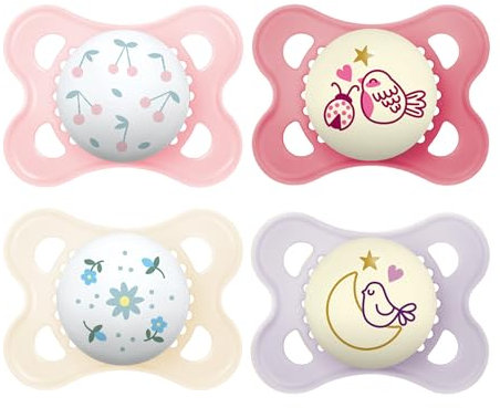MAM Original Day & Night Baby Pacifier, Nipple Shape Helps Promote Healthy Oral Development, Glows in The Dark, 0-6 Months, Girl, 4 Count