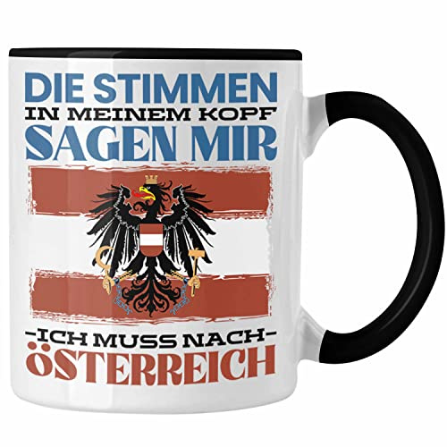 Trendation - Österreich Tasse Urlaub Heimat Geschenk Spruch Österreicher Austria Geschenkidee (Schwarz)