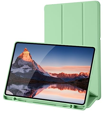 Custodia Cover Compatibile con Samsung Galaxy Tab S6 Lite 10.4 Pollici 2022/2020 SM-P610N/P615N con Portapenne-Ultra Sottile con Cover Leggero Supporto in Pelle PU Case (Verde Matcha)