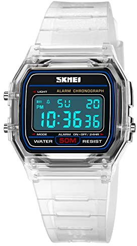 SKMEI Elektronische Uhren für Herren und Damen, modisch und kreativ, transparent, 50 m, wasserdicht, minimalistisch, Sportuhr, Weiss/opulenter Garten, Stilvolle Schlichtheit