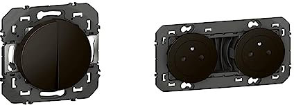 Legrand - Double interrupteur ou va-et-vient dooxie 10AX 250V~ finition noir - emballage blister & Double prise de courant 2P+T Surface dooxie 16A précâblées finition noir - emballage blister