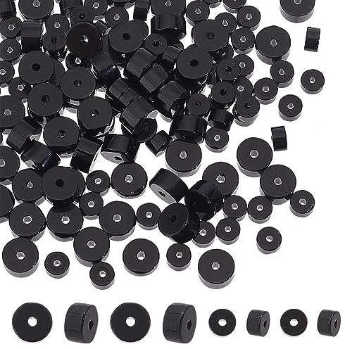 arricraft 143 Pezzo di Perline di Onice Nero Naturale, 2 Taglie Scuro Piatto Rotondo/Disco Heishi Perline della Pietra Preziosa Distanziatore Allentato Perline Perline di Pietra Charms
