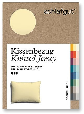 schlafgut Knitted Jersey Kissenbezug 70x90 cm Yellow Mid Uni weicher Premium Kopfkissenbezug einzeln, faltenfrei mit Elasthan