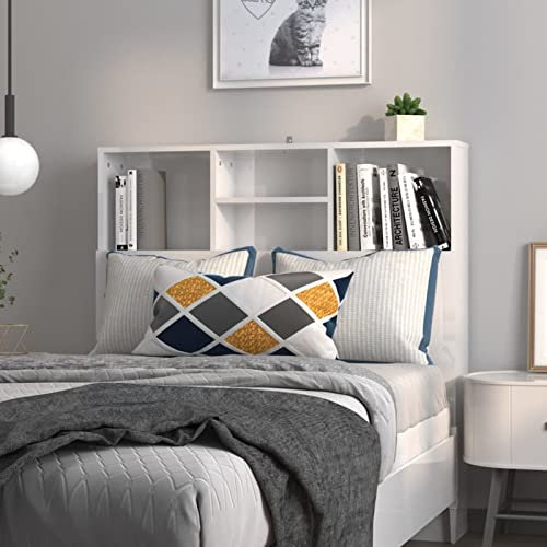 Homgoday Bett-Kopfteil mit Ablagen Kopfteil-Regal Wand-Kopfteil mit Fächer Kopfenden Bücherregal-Kopfteil für Bett Bettgestell Bettrahmen Schlafzimmer Hochglanz-Weiß 100x19x103,5 cm