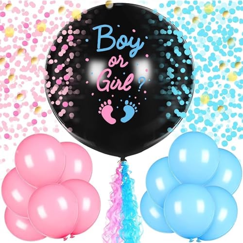 VIKY 27 Stk Gender Reveal Party Deko Set, Boy or Girl Ballon, Gender Reveal Balloon, Geschlechtsverkündung Baby Luftballon, Baby Geschlecht Verkünden Konfetti für Gender Party, Baby Shower, Baby Party
