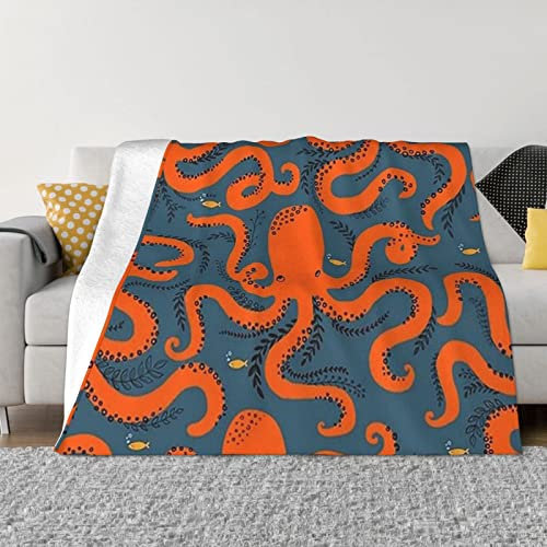 DEHIWI Octopus Cartoon Flanell Fleece Decke 101,6 x 76,2 cm Ultra Weich Warm Gemütlich Überwurf Decke Ganzjahresdecken für Bett Sofa Wohnzimmer Outdoor