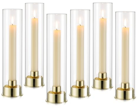 Candeldo Kerzenständer Gold Kerzenhalter Glas: Kerzenleuchter 6 Stück Windlicht Stabkerzenhalter mit Glaszylinder Hochzeit Vintage Kerzenhalter für Stabkerzen Weihnachten Tischdeko