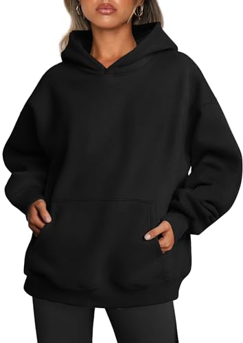 Famulily Damen Plus Size Kapuzenpullis Langärmelig Lässig Dick Pullover Tops Lose Sweatshirt mit Tasche Schwarz M