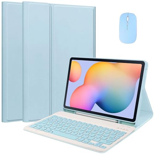 EHLCYS Étui avec Clavier pour Samsung Galaxy Tab A8 10,5 Modèle 2022 (SM-X200/X205/X207), Clavier Français Bluetooth sans Fil Détachable Magnétique, Étui Fin Et Léger avec Porte-Stylo,Bleu