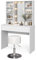 Vicco Schminktisch Alexa, Kosmetiktisch mit Spiegel, Weiß, 93 cm mit LED Beleuchtung und Hocker