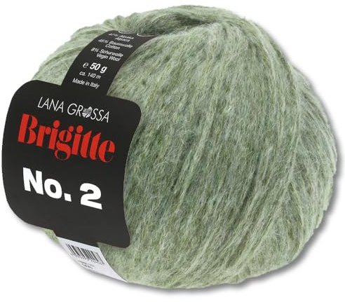 Frida's Wollhaus Lana Grossa 50 g Brigitte No. 2 Netzgarn Wolle Garn Alpaka Baumwolle 46 Farben (18 | Graugrün)