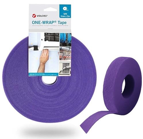 Velcro® Brand Hook and Loop ONE-WRAP® Hook and Loop Tape, Cable Straps, Cable Management, Cord Organizer, Reusable Fastening Cable Ties, Purple, 10mm x 2m