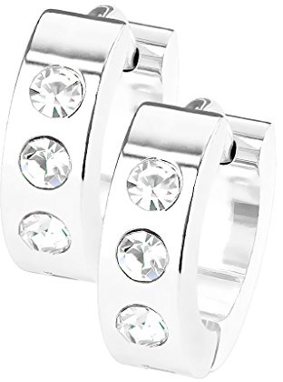Taffstyle Damen Creolen | Edelstahl Creolen mit drei Zirkonia Steinen | Strass Steinen Huggie Kreolen Rund Breit | Edler Schmuck für jeden Tag - Mehrere Farben