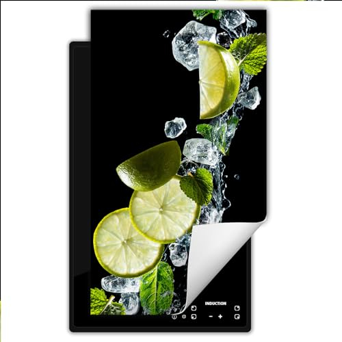TMK ArtDeko Protege Couvre Plaque De Cuisson Deco Cuisine Tapis Protection Protecteur Induction, Tapis de protection en vinyle pour cuisinière à induction 30x52 cm, Noir Vert