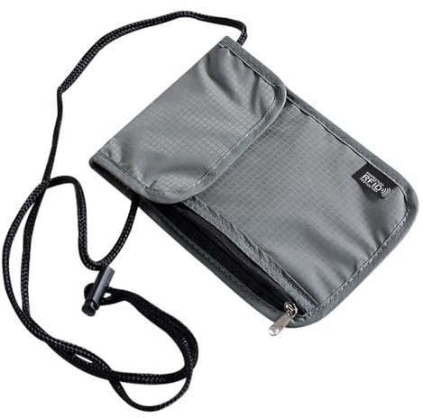 Hojalis Brustbeutel mit RFID Schutz,Reisegeldbeutel,Weicher Brustbeutel zum Reisen Unisex,versteckte Anti-Diebstahl Festival Passhalter für Passport, Kreditkarten, Münzen und Reise Zubehör (grau)