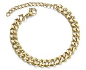 LOCCY Edelstahl Kandare Armband 3/5/7MM, Herren Armband Edelstahl Kandare, Kubanische Kette Armbänder Unisex für HipHop Rapper, 18+5CM Länge (7mm, gold)