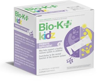 Bio-K+ Kidz Probiotic Powder for Kids with Vitamin D3, Shelf-Stable, Non-GMO, Gluten-Free – 28 Single-Serve Packets